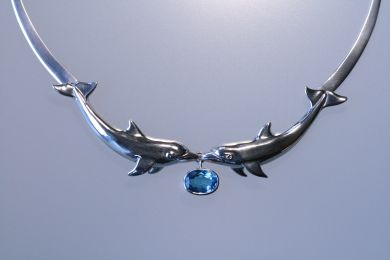 Dolphin and Blue Topaz Collar Necklace