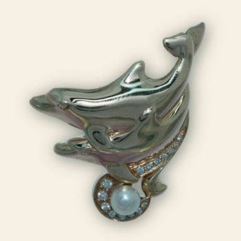 Gold, Diamond and Opal Dolphin Pendant