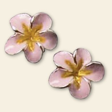 Pink Enamel Plumeria Earrings