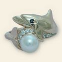 Gold, Diamond and Pearl Dolphin Earrings